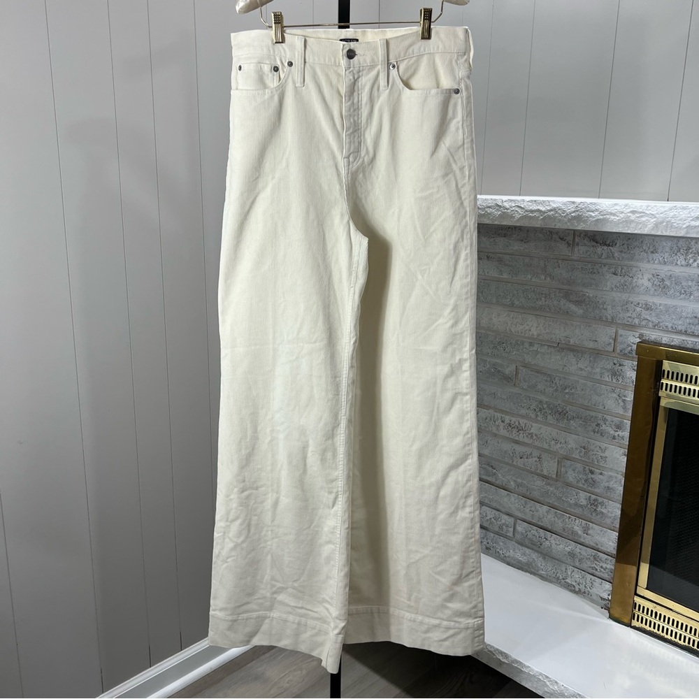 J. Crew Wide Leg Ivory Corduroy High Rise Flare Trouser Pants 10 Tall NWT